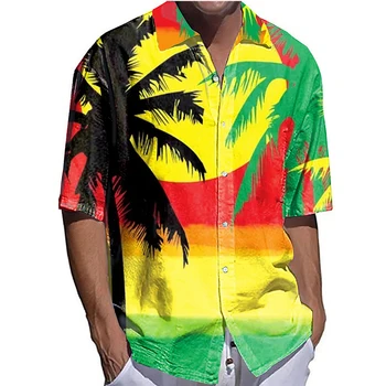 Гавайская мужская рубашка с короткими рукавами, Рубашка с лацканами, В стиле Кокосовой пальмы, Лето, 2023 camisas de hombre рубашки рубашка для мужчин мужская рубашка