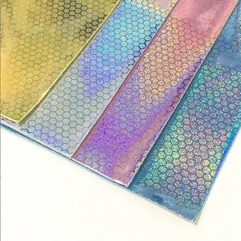 Голографический радужный лазерный лист искусственной кожи с шестигранным рисунком из искусственной кожи для обуви/сумки/сумочки/DIY Craft Material