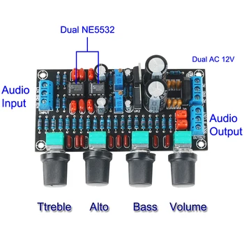 Двойная Плата Предусилителя Тона NE5532 Регулировка Высоких и низких Частот Звука Эквалайзер Управление Предварительным Усилителем Предусилитель Двойной AC 12V