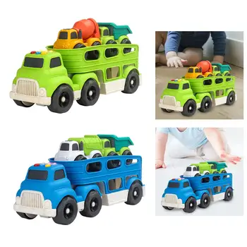 Двухэтажный транспортный автомобиль с плоской головкой, перевозящий развивающие игрушечные грузовики для
