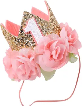 Декор для вечеринки в честь дня рождения годовалой девочки, шляпа с розовой короной, тематика принцессы Розы, принадлежности для вечеринки в честь Дня рождения Happy 1st Girls