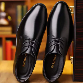 Деловые Кожаные туфли с острым носком, Осенняя Мужская Повседневная обувь в Британском стиле, Однотонные Оксфорды Zapatos Para Hombres