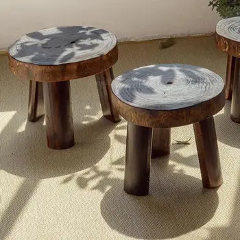 Деревянный стул для пирса с резьбой в стиле ретро из массива дерева, деревянный стул для пирса, маленький табурет, стул для пирса из бревенчатого дерева, круглый деревянный табурет, низкий табурет