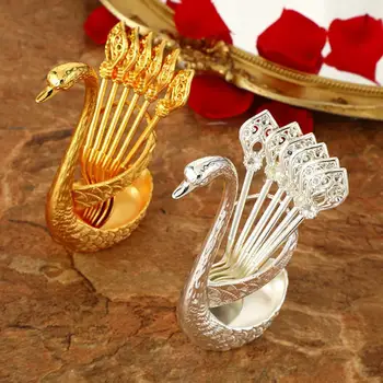 Десертная ложка, легко моющаяся ложка для смешивания, декоративная металлическая ложка для смешивания креативной формы с держателем для хранения в форме лебедя