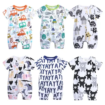 Детская летняя хлопковая одежда с коротким рукавом для малышей 0-24 месяцев, трикотажная дышащая одежда для девочек, детская одежда
