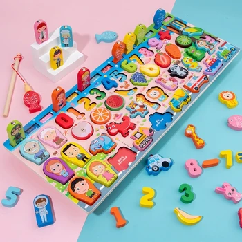 Детская математическая игрушка Монтессори для малышей, развивающая головоломка, игрушка для рыбалки, Сортировщик по форме, подбирающий количество, игровая доска