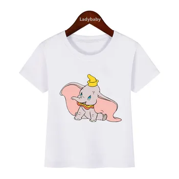 Детская футболка с изображением милого слона Дисней Дамбо, одежда для девочек, футболка с короткими рукавами с героями мультфильмов для мальчиков, детская одежда, HKP5817