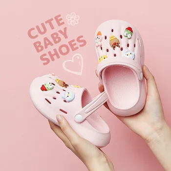 Детские тапочки Для девочек, летняя мультяшная милая обувь с дышащими отверстиями, нескользящие сандалии для помещений, Пляжная садовая обувь на улице