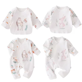 Детский комбинезон, летний тонкий хлопковый топ с милым кроликом, одежда для новорожденных девочек и мальчиков наполовину сзади