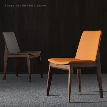 Дизайнерский обеденный Стул Со спинкой, обеденный Стул для столовой из черного ореха, Роскошный Обеденный стул в скандинавском стиле, современная Простая Кожа