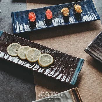Длинная тарелка для суши японской и корейской кухни, Керамическая прямоугольная тарелка, Тарелка для ужина в домашнем ресторане, креативная плоская тарелка в стиле ретро