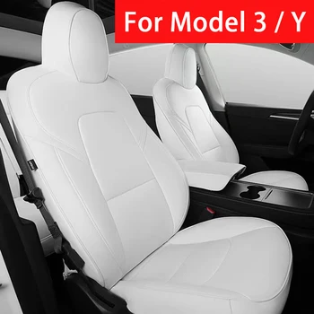 Для Tesla Model 3 Y из кожи наппа, полный комплект чехла для автокресла, всесезонные коврики для передних и задних сидений, Оптовая продажа с фабрики, Белая подушка