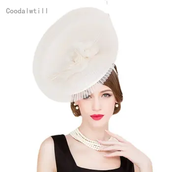 Женская свадебная шляпа Sinamay Fascinator, Элегантная шляпа-чародейка для церкви, аксессуары для шляп, повязка на голову, Свадебная повязка