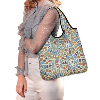 Женская сумка для покупок с красочным геометрическим рисунком TOADDMOS, экологичная портативная повседневная сумка, бытовая складная сумка для продуктов