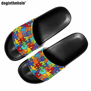 Женские тапочки с рисунком в виде разноцветных блоков-головоломок Doginthehole, летние новые легкие нескользящие тапочки, мужские уличные пляжные сандалии