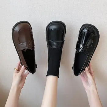 Женские туфли-Оксфорды, Женская Обувь Из Цельной Кожи, Новые Туфли на платформе без застежки, Женская Повседневная Обувь на каблуке с круглым носком, Большие Размеры