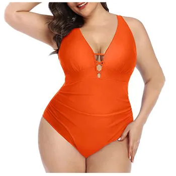 Женский купальник большого размера 2023, Цельный модный купальник с V-образным вырезом, летний пляжный Бразильский купальник, Боди-бикини