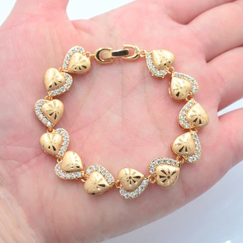 Женский модный браслет из прозрачного CZ-золота с лазерной резьбой в виде сердечек
