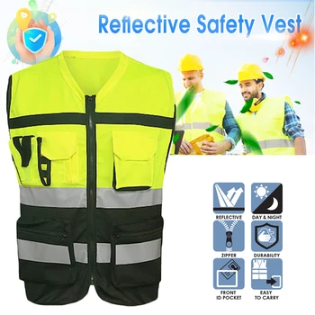 Жилет безопасности повышенной видимости, светоотражающая куртка для вождения, жилет ночной безопасности с карманами для работы.