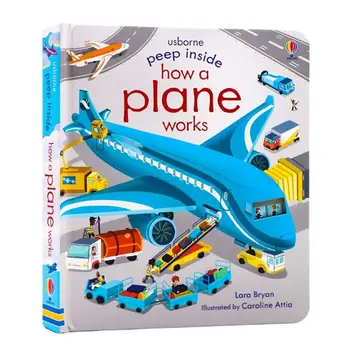 Загляни внутрь, как устроен самолет, английская 3D книжка с картинками, развивающее чтение для маленьких детей, Картонные книги