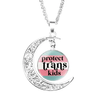 Защитите транс-детей, ожерелье с Луной, Полумесяц, Модные Аксессуары для вечеринок, Подарки для мужчин и женщин, Подарки для влюбленных, Шарм для мальчика из нержавеющей стали