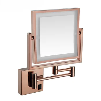 Зеркала для ванной Комнаты из Розового Золота с 8-дюймовым 3-Кратным Увеличительным Светодиодным Зеркалом Для макияжа С Двумя Выдвижными Квадратными Светодиодными Зеркалами Для макияжа в ванной комнате