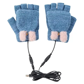 Зимние теплые перчатки и женские вязаные перчатки с подогревом для взрослых, мужские перчатки с Usb, Спортивные Очки, езда на велосипеде