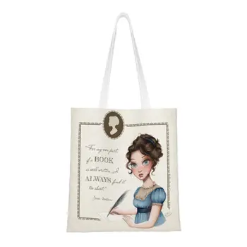 Изготовленная на заказ холщовая сумка для покупок с портретом Джейн Остин, женская сумка для покупок, многоразовые сумки для покупок, авторский роман, сумки для покупок