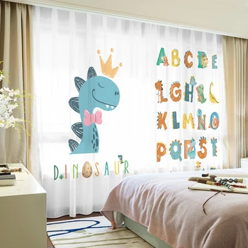 Изготовленная на заказ шифоновая занавеска для детской комнаты, детская гостиная, динозавр, алфавит животных