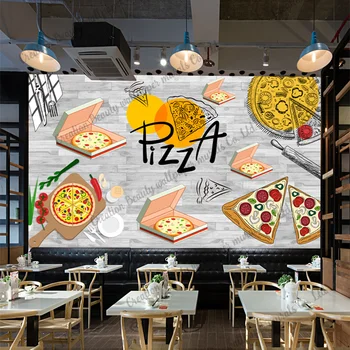Изготовленные на заказ обои для пиццы с ручной росписью, роспись промышленного декора, ресторан быстрого питания, закусочная, 3D обои Papel De Parede