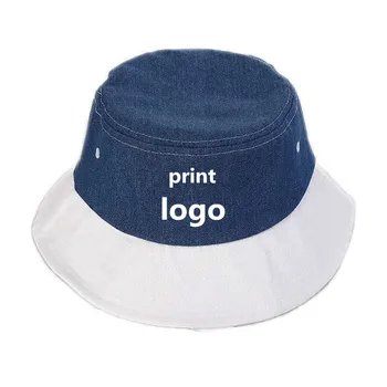 Изготовленным на заказ Логосом хлопок шляпа для женщин широкими полями пляж хлопка DIY печати фото на ведро шляпа для женщин дизайнер джинсовой ткани шить