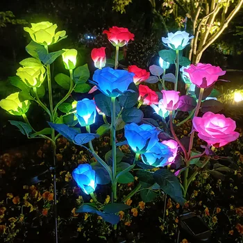 Имитация цветка розы, солнечный светодиодный светильник, уличные садовые газонные лампы для сада и огорода, украшения внутреннего дворика, загородного дома