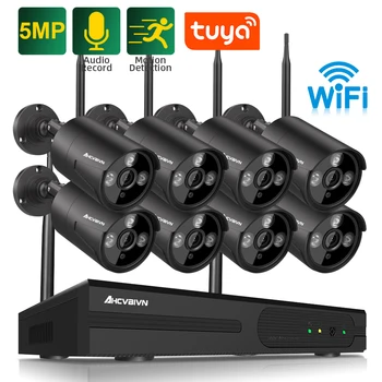 Интеллектуальное видеонаблюдение Tuya с Wi-Fi, комплект беспроводной камеры на 5 мп, наружная Ip-камера, система видеонаблюдения, видеомагнитофон, комплект видеонаблюдения