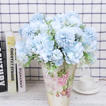 Искусственные цветы Пион Небесно-голубой Поддельные Цветы Гортензия Высококачественный Роскошный Букет Свадебное Украшение для домашнего декора стола