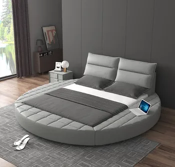 Итальянская минималистская кожаная кровать, современная минималистская двуспальная кровать в главной спальне, свадебная кровать с мягкой обивкой для пола