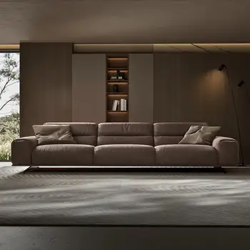 Итальянский минималистичный летний диван с верхним слоем кожи для гостиной в скандинавском стиле с прямым рядом кожаных изделий для троих человек