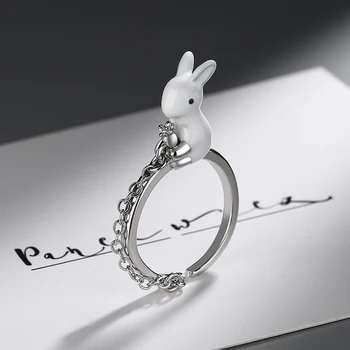 КОФСАК, Милый Маленький Белый кролик, держащий кольцо с Редиской Для женщин, модные украшения для девочек из стерлингового серебра 925 пробы, Шикарные китайские кольца Зодиака