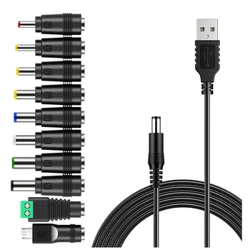 Кабель питания от USB до постоянного тока, универсальный кабель для зарядки от USB до постоянного тока, Шнур питания с 10 сменными штекерными разъемами, адаптер