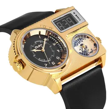Квадратные часы Oulm, мужские наручные часы с двойным часовым поясом, спортивные часы большого размера, подарок