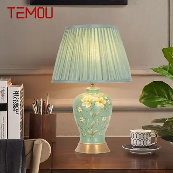 Керамическая настольная лампа TEMOU в китайском стиле, креативная светодиодная лампа с регулируемой яркостью, простая прикроватная тумбочка для дома, гостиной, спальни