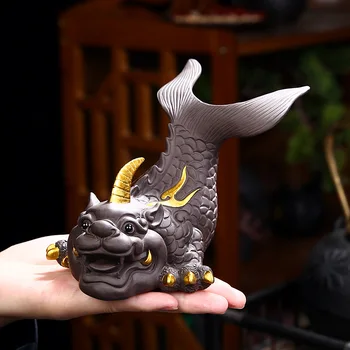 Керамическая статуэтка талисмана Рыбы-дракона, Китайские характеристики, приносящие удачу Украшения для дома, гостиной, кабинета, офисные аксессуары