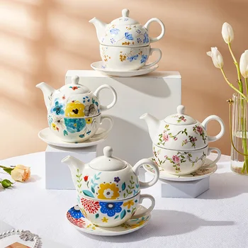 Керамический чай на один набор, Керамический чайник с чайной чашкой и блюдцем, Подарочный чайный набор для женщин, взрослых
