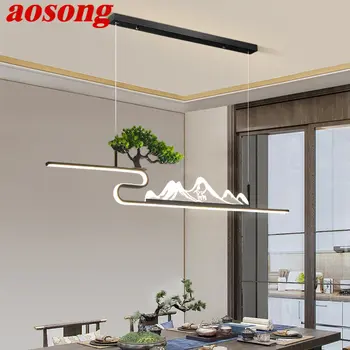 Китайский подвесной потолочный светильник AOSONG, Современный креативный пейзаж, Чайный домик Дзен, Светодиодная люстра для столовой, Декор кабинета