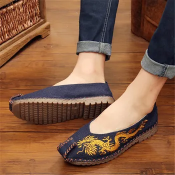 Китайский стиль, вышивка дракона из чистой конопли, Национальный стиль, ленивая обувь, мужская повседневная тканевая обувь на плоской подошве с рукавами Весна Осень