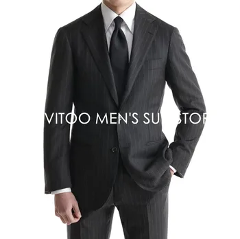 Классические мужские костюмы в черную полоску, деловая официальная свадебная одежда/комплект костюмов Slim Fit, комплект из 2 предметов, куртка + брюки/мужской костюм, блейзер, пальто