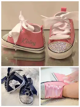 Классические парусиновые кроссовки Dollbling для новорожденных мальчиков и девочек, эспадрильи со стразами, персонализированная детская обувь с именем и датой