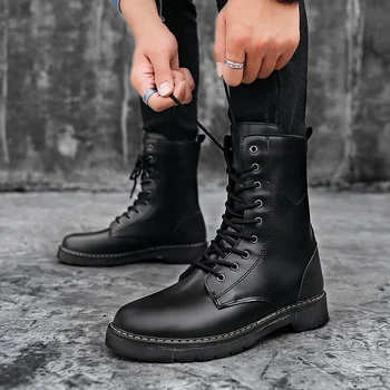 Классические черные ботильоны 2021 года, мужские модные повседневные кожаные ботинки, мужская обувь в стиле панк, мужская пара мотоциклетных ботинок унисекс на шнуровке
