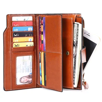 Кожаная RFID противоугонная щетка женский кошелек длинный масляный воск сумка для мобильного телефона кожаный бумажник