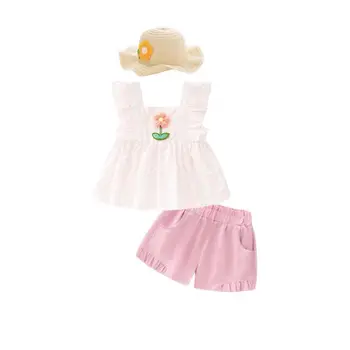 Комплект летней одежды 2023 для маленьких девочек, рубашки в горошек с цветочным рисунком + Шорты, комплекты одежды принцессы для маленьких девочек на день рождения