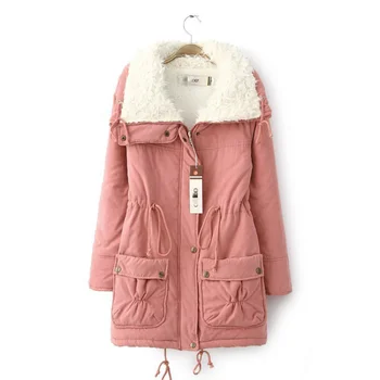 Корейская версия утолщенной оснастки, зимняя новая женская одежда из флока средней и длинной толщины, хлопковое пальто, тонкие парки
